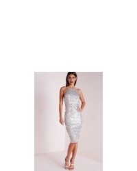 Missguided Premium Matte Sequin Midi Dress Silver