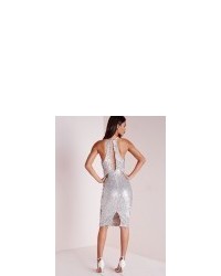 Missguided Premium Matte Sequin Midi Dress Silver