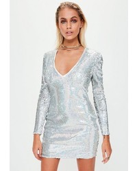 Missguided Silver Sequin Bodycon Dress