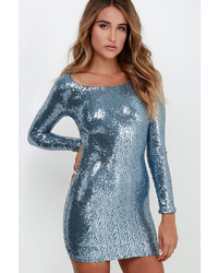 LuLu*s Stuff Of Legend Blue Silver Backless Sequin Dress