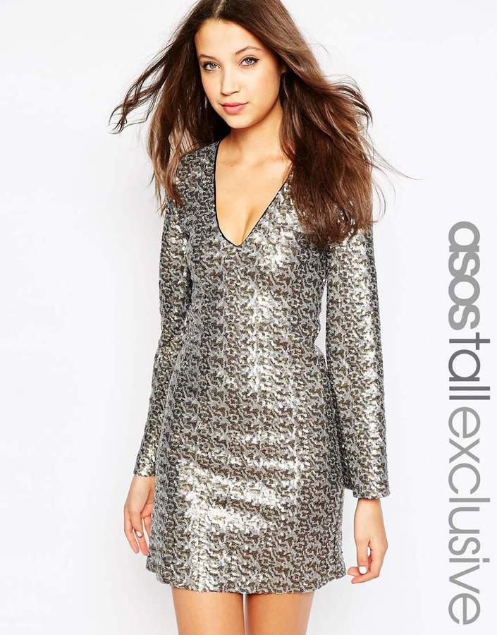 Asos Tall Sequin Dress With Flared ...