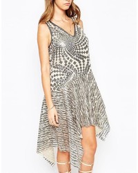 Anna Sui Celestial Dress In Silver Sequins