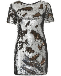 Topshop Petite Short Sleeve Bodycon Dress In All Over Brushed Bronze And Silver Sequins 97% Polyester 3% Elastane Hand Wash Cold