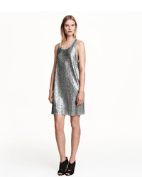 H&M Sequined Sleeveless Dress Silver Colored Ladies