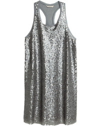 H&M Sequined Sleeveless Dress Silver Colored Ladies