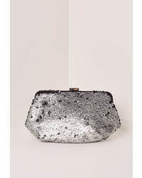 Missguided Silver Sequin Clutch Bag