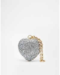 Love Moschino Sequined Heart Clutch Bag In Silver 902 Silver