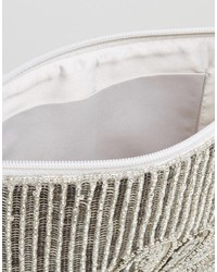 True Decadence Silver Sequin Zip Top Clutch Bag