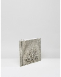 True Decadence Silver Sequin Zip Top Clutch Bag