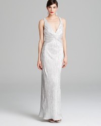 Laundry by Shelli Segal Gown Pleated Foil Cross Back