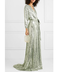 Jenny Packham Med Sequined Chiffon Wrap Gown