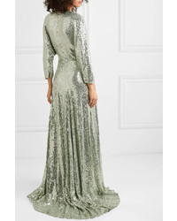 Jenny Packham Med Sequined Chiffon Wrap Gown