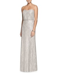 After Six Metallic Lace Strapless Blouson Gown