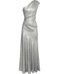 Donna Karan One Shoulder Sequined Stretch Mesh Gown