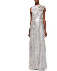 Jenny Packham Sequined Draped Tulle Gown Lilac