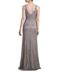 Theia Sleeveless Sequin Beaded Gown