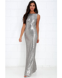 LuLu*s Slink And Wink Matte Silver Sequin Maxi Dress