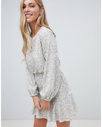 Silver Sequin Fit and Flare Dress