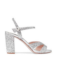 Miu Miu Crystal Embellished Glittered Leather Sandals