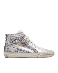 Golden Goose Silver And Pink Glitter Slide Sneakers