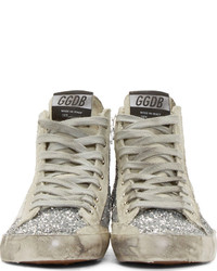 Golden Goose Silver Glitter Fancy High Top Sneakers