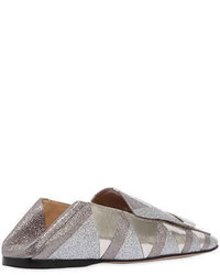 Sergio Rossi 10mm Glitter Metallic Leather Loafers