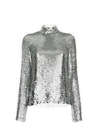 Silver Sequin Long Sleeve Blouse