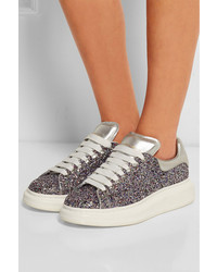 Alexander McQueen Glitter Finished Leather Exaggerated Sole Sneakers