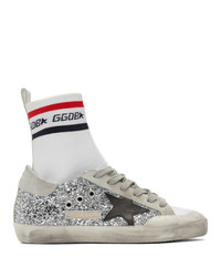 Golden Goose White And Silver Sock High Top Sneakers