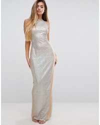 PrettyLittleThing Sequin Maxi Dress With Mesh Panels