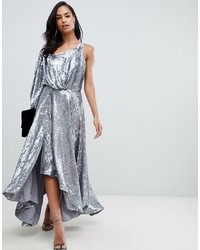ASOS EDITION Blouson One Shoulder Midi Dress In Holographic Sequin