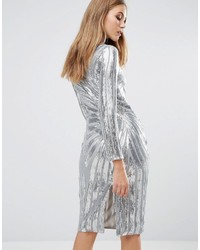 Club L Midi Dress In Sequin Placet With Long Sleeve
