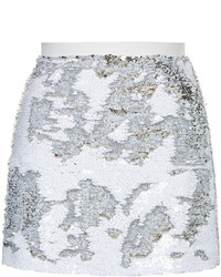 Topshop White And Silver Brushed Sequin Mini Skirt Length 37cm 98% Polyester 2% Elastane Hand Wash Cold