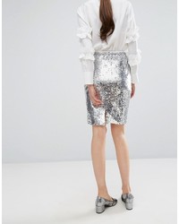 Efla Sequin Pencil Skirt With Frill Detail
