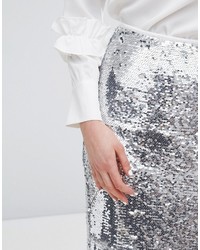 Efla Sequin Pencil Skirt With Frill Detail