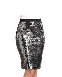 Moschino Cheap And Chic Sequin Front Pencil Skirt Silver