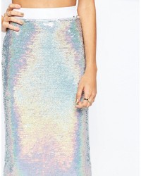 Asos Pencil Skirt In Iridescent Sequin Co Ord