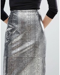 Asos Pencil Skirt In Metallic Snake Print