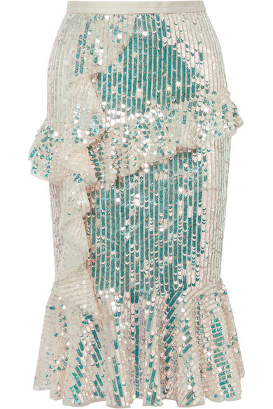 Needle & Thread Scarlett Ruffled Sequined Tulle Midi Skirt, $185, NET-A-PORTER.COM