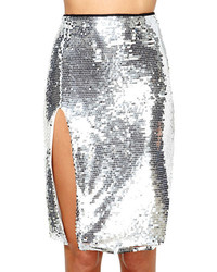 ChicNova Silver Sequins Soft Shiny One Side Split Skirt