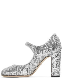 Dolce & Gabbana Silver Sequinned Mary Jane Heels