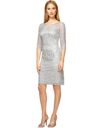 Kay Unger New York 34 Sleeve Sheath Cocktail Dress In Silver