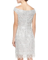 Kay Unger New York Cap Sleeve Sequined Lace Sheath Cocktail Dress
