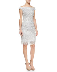 Kay Unger New York Cap Sleeve Sequined Lace Sheath Cocktail Dress