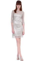 Kay Unger New York Lace Sheath Cocktail Dress In Silver