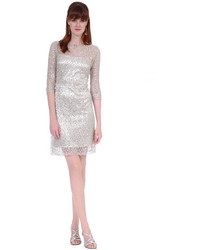 Kay Unger New York Lace Sheath Cocktail Dress In Silver
