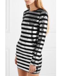 RtA Crystal Striped Sequined Velvet Mini Dress