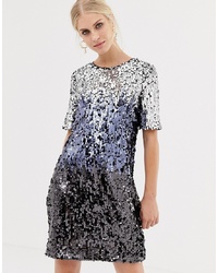 Oasis Sequin T Shirt Dress In Silver Ombre Silver