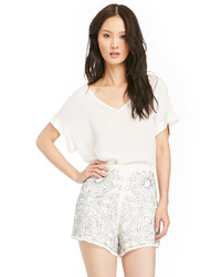 True Decadence Sequin Beaded Shorts In Ivory Xs S