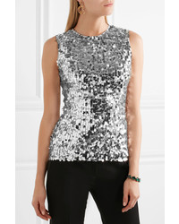 Dolce & Gabbana Sequined Tulle Top Silver